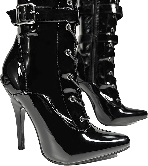 Women's High Heel Knee Lace-Up Boots with 5 Buckles Fetish Style Stiletto Heels Side Zip Gothic Punk Boot Club wear Size 3-12