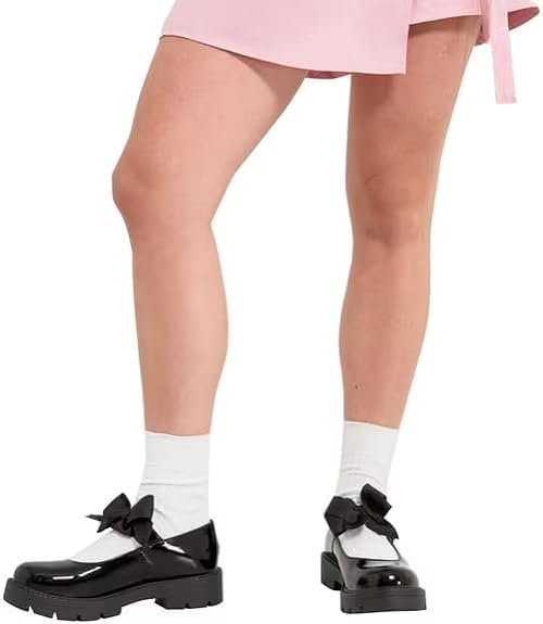 Girls Black Patent Mary Jane School Shoes Toddler & Kids Uniform Flats with Detachable Bow, Comfortable & Anti-Slip Shoes