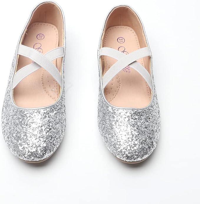 Girls Mary Jane Glitter Flats Sparkly Princess Shoes Weddings, Parties & Bridesmaid Strap Ballet Dress Shoes Toddlers & Kids