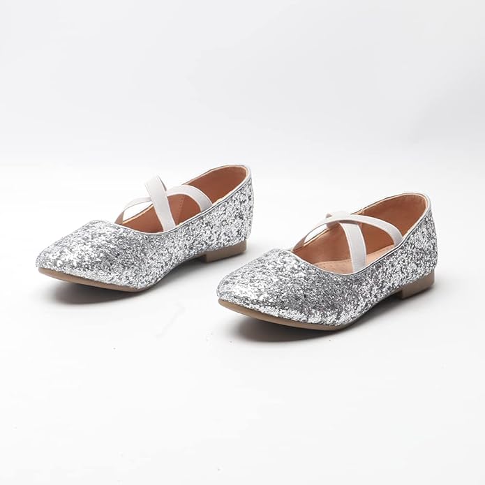 Girls Mary Jane Glitter Flats Sparkly Princess Shoes Weddings, Parties & Bridesmaid Strap Ballet Dress Shoes Toddlers & Kids