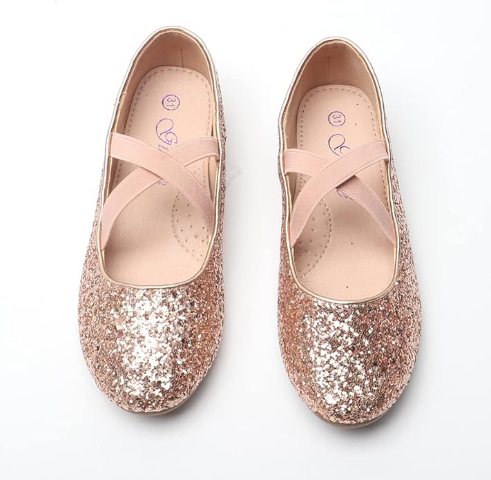 Girls Mary Jane Glitter Flats Sparkly Princess Shoes Weddings, Parties & Bridesmaid Strap Ballet Dress Shoes Toddlers & Kids