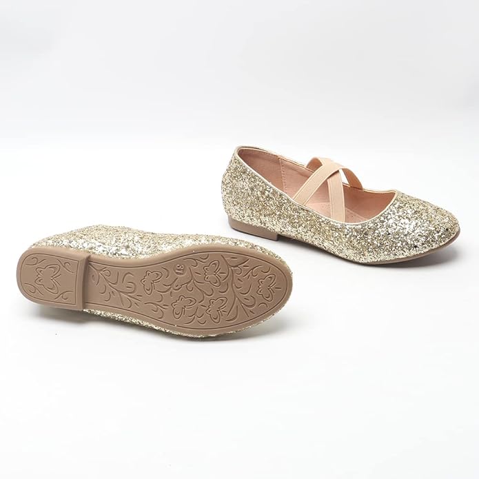 Girls Mary Jane Glitter Flats Sparkly Princess Shoes Weddings, Parties & Bridesmaid Strap Ballet Dress Shoes Toddlers & Kids