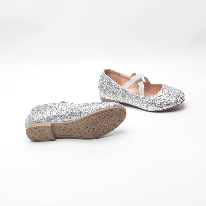 Girls Mary Jane Glitter Flats Sparkly Princess Shoes Weddings, Parties & Bridesmaid Strap Ballet Dress Shoes Toddlers & Kids