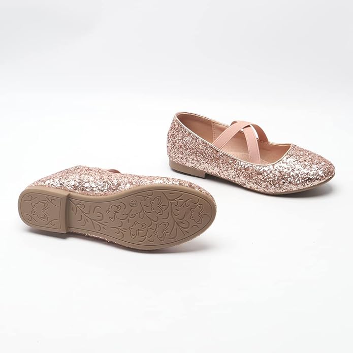 Girls Mary Jane Glitter Flats Sparkly Princess Shoes Weddings, Parties & Bridesmaid Strap Ballet Dress Shoes Toddlers & Kids