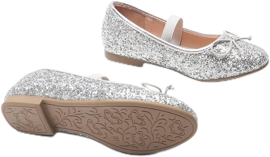 Girls Mary Jane Glitter Flats Kids Dress Shoes Party & Formal Occasions Sparkly Ballet Style Shoes Toddlers & Children