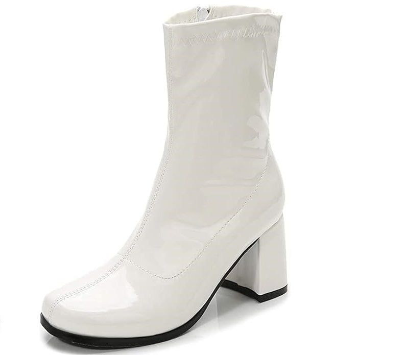 Women's Mid-Calf Block Heel Zipper Boots | Go Go Boots | Ankle Boots with Low Block Heel | Short Boots Shoes