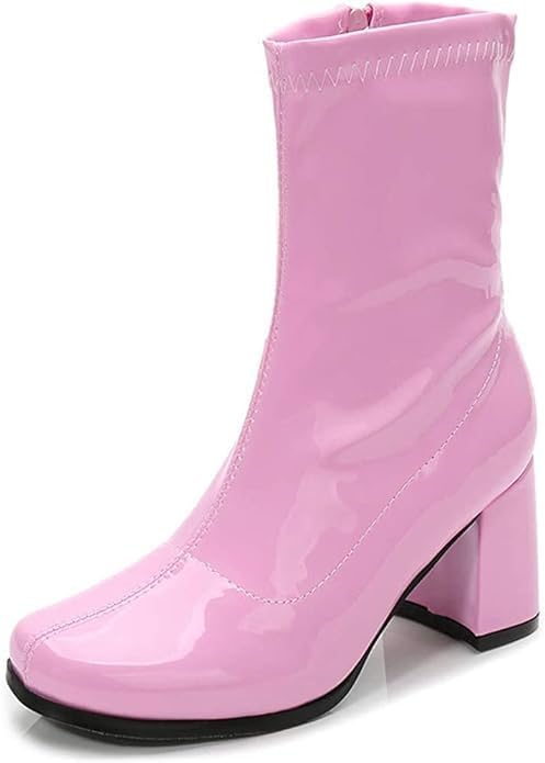 Women's Mid-Calf Block Heel Zipper Boots | Go Go Boots | Ankle Boots with Low Block Heel | Short Boots Shoes