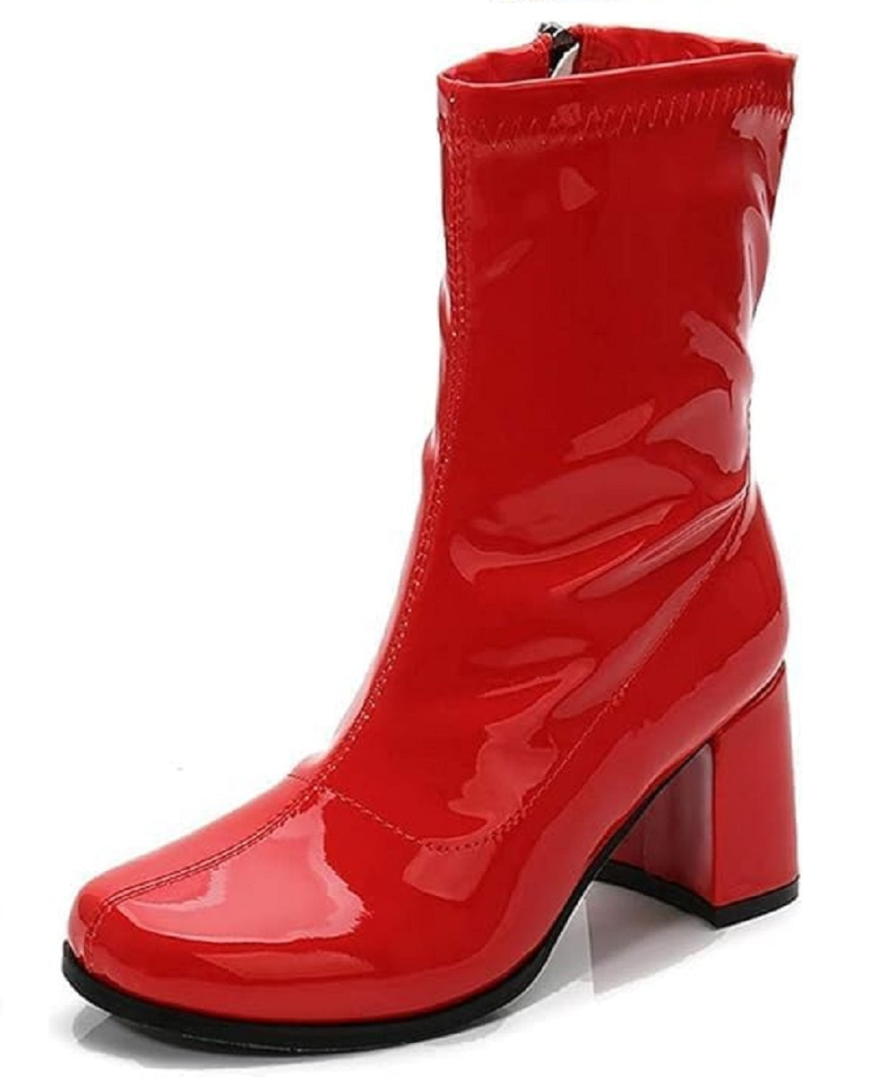 Women's Mid-Calf Block Heel Zipper Boots | Go Go Boots | Ankle Boots with Low Block Heel | Short Boots Shoes