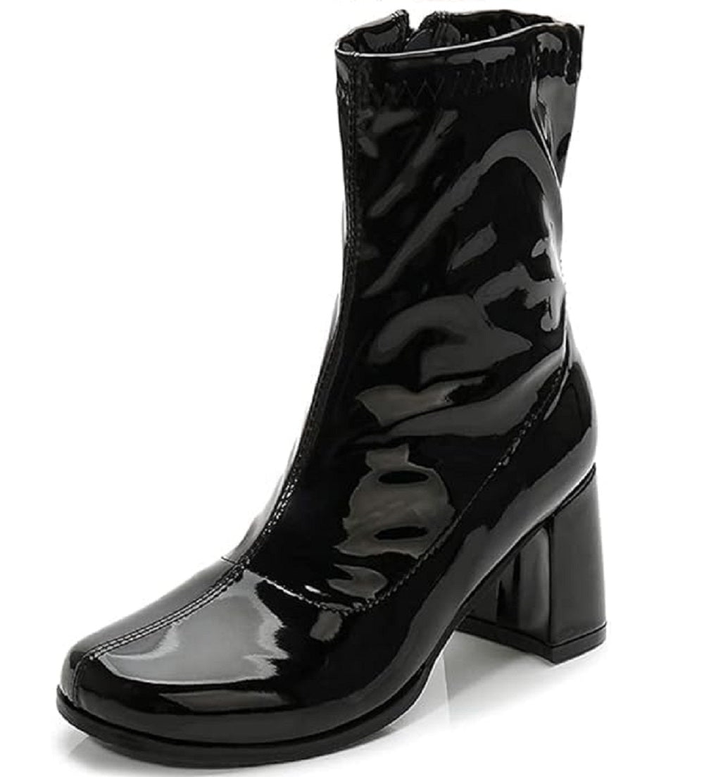 Women's Mid-Calf Block Heel Zipper Boots | Go Go Boots | Ankle Boots with Low Block Heel | Short Boots Shoes