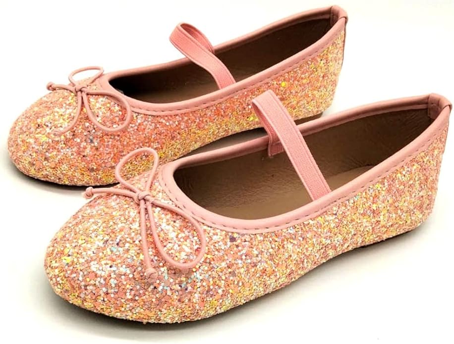 Girls Mary Jane Glitter Flats Kids Dress Shoes Party & Formal Occasions Sparkly Ballet Style Shoes Toddlers & Children
