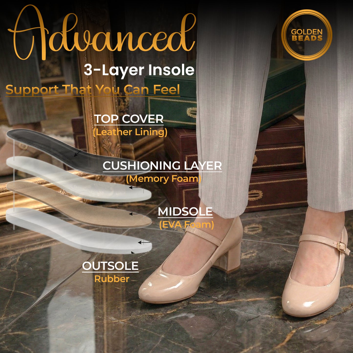 Women’s Elegant Signature Mary Jane Low Mid-Block Heels Pumps Cushioned Comfort Ankle Strap Court Shoes Wide & Extra Wide Fit