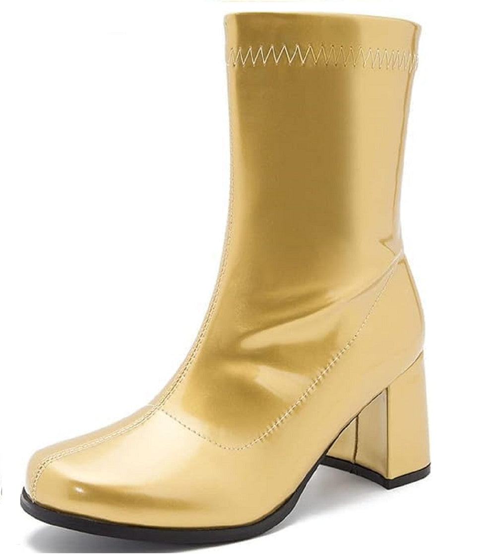 Women's Mid-Calf Block Heel Zipper Boots | Go Go Boots | Ankle Boots with Low Block Heel | Short Boots Shoes