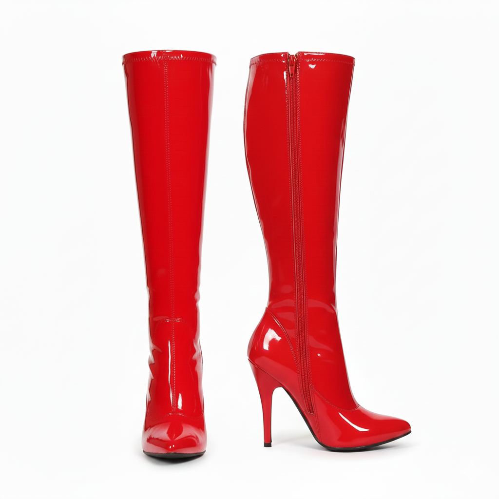 Golden Beads Women, laddies Knee high stretch Kinky Fetish Stiletto Heel boots with side zip and pointed toe for sexy look