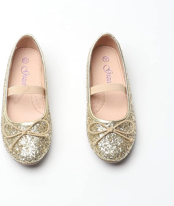 Girls Mary Jane Glitter Flats Kids Dress Shoes Party & Formal Occasions Sparkly Ballet Style Shoes Toddlers & Children