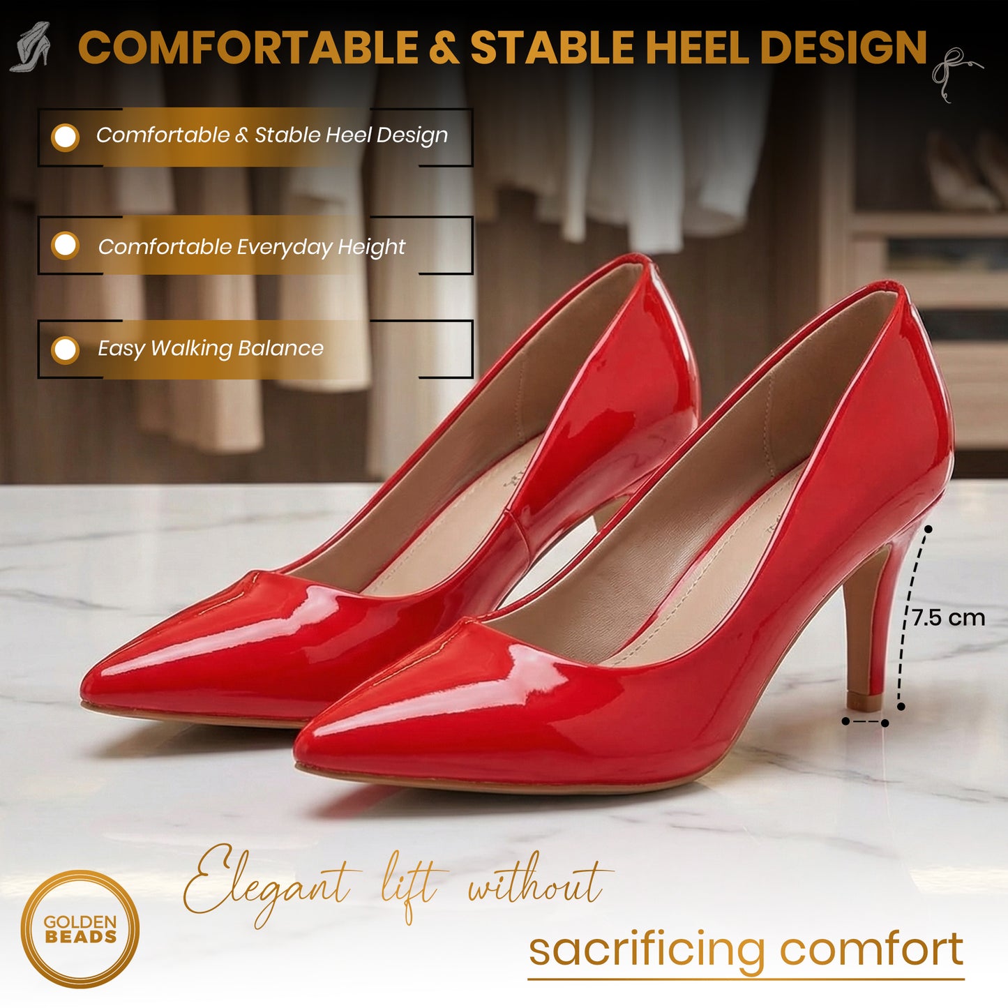 Women’s Low Heel Court Shoes Elegant Pointed Toe Mid Heel Pumps for Office, Work, Wedding & Formal Wear Comfort Shoes UK