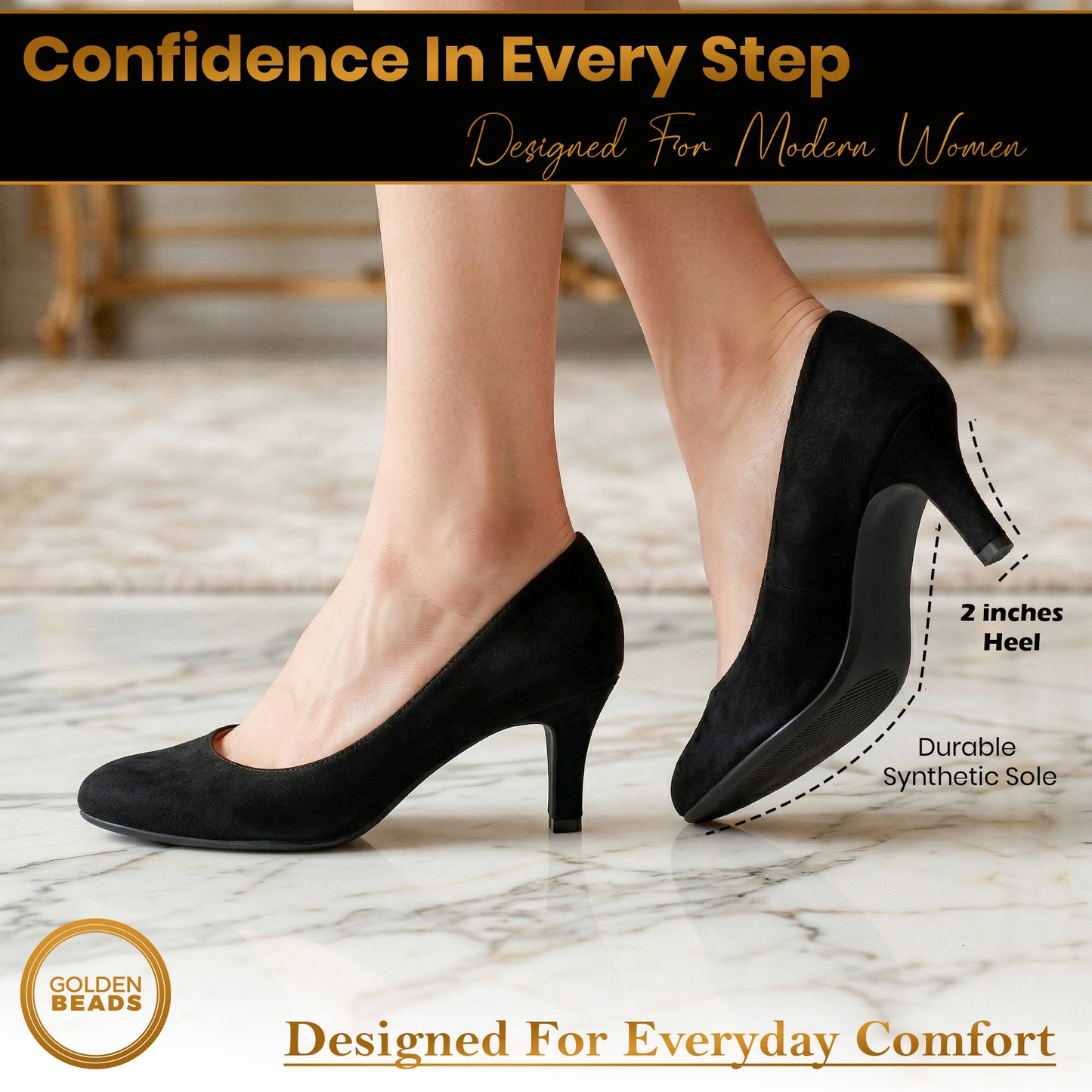 Womens Ladies Low Kitten Heels for Office, Work, Night Out and Party Court Shoes