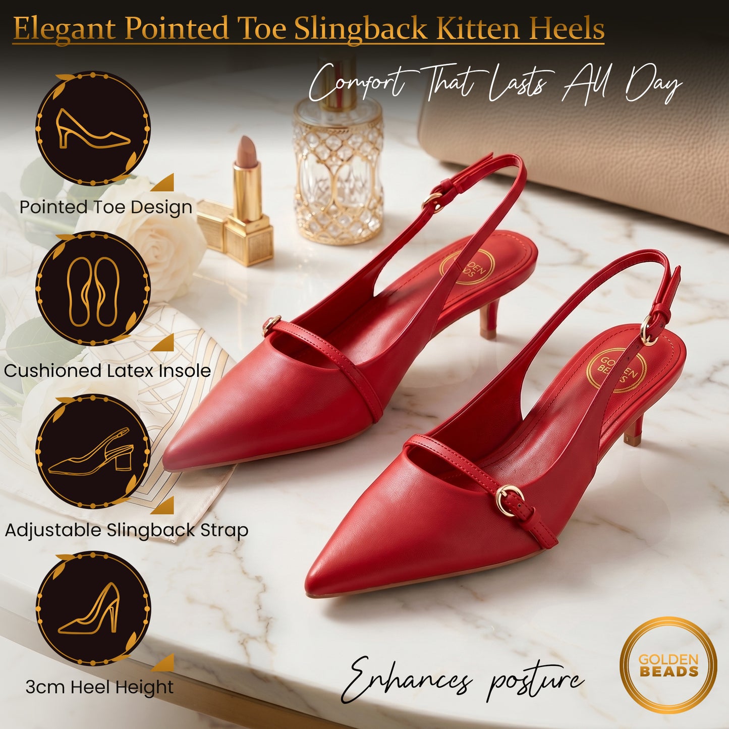 Elegant Women’s Pointed Toe Sling back Kitten Heel Sandals Perfect Wedding & Party Pumps Stylish Footwear (Size 3-8 UK)