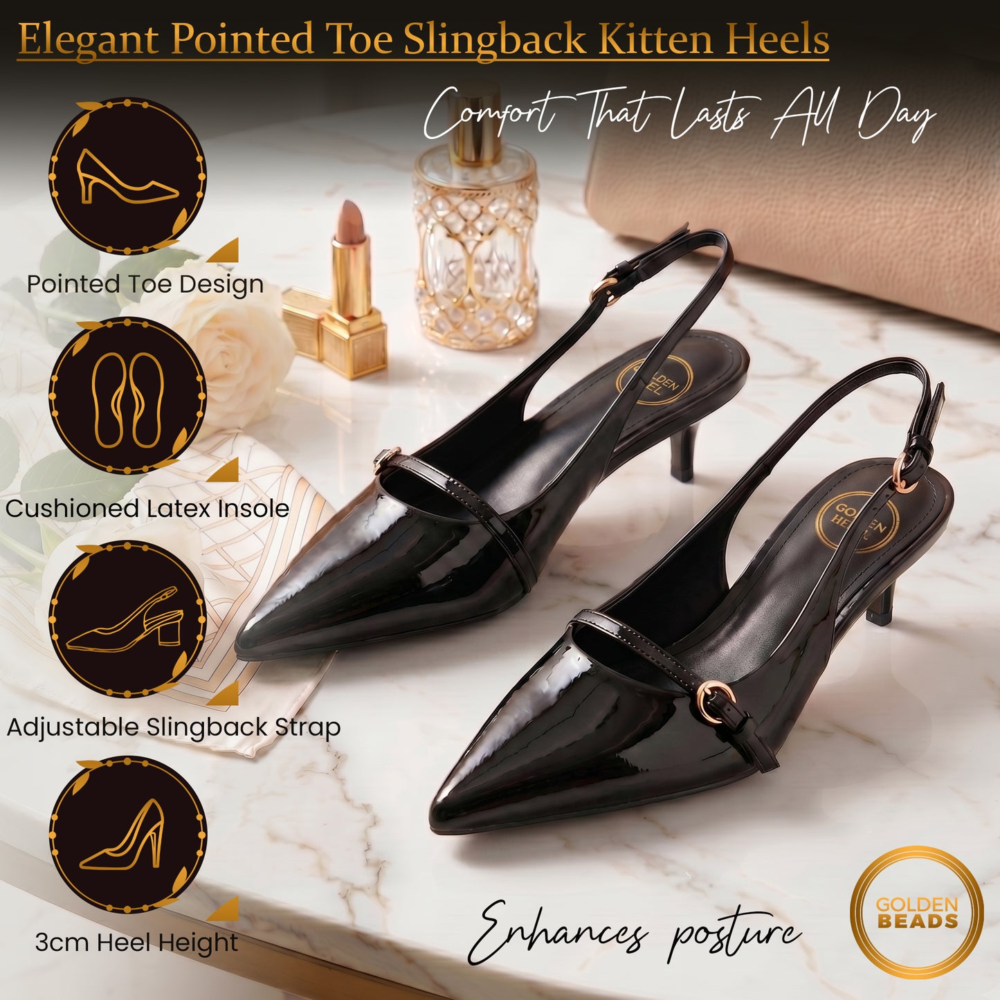 Elegant Women’s Pointed Toe Sling back Kitten Heel Sandals Perfect Wedding & Party Pumps Stylish Footwear (Size 3-8 UK)