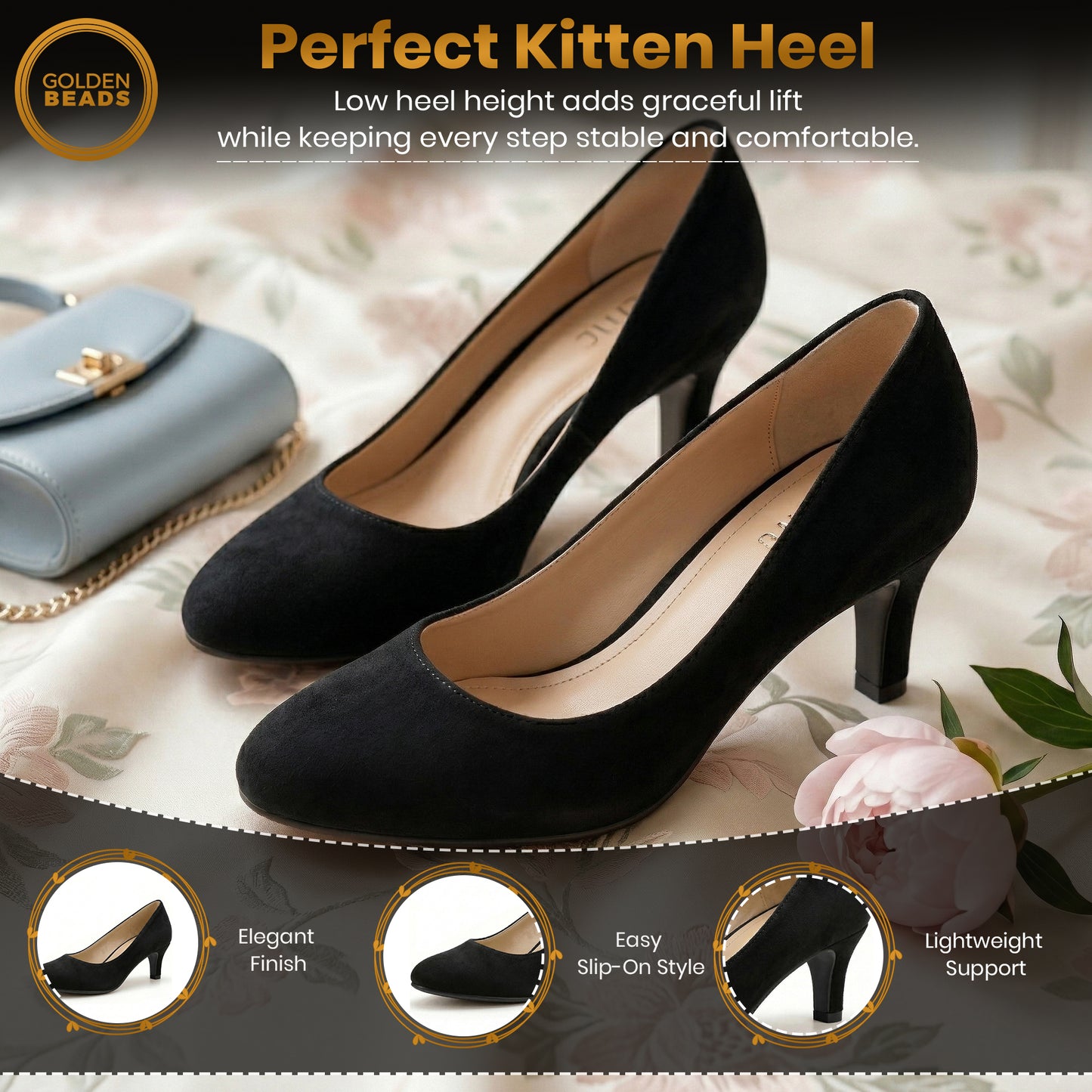 Womens Ladies Low Kitten Heels for Office, Work, Night Out and Party Court Shoes