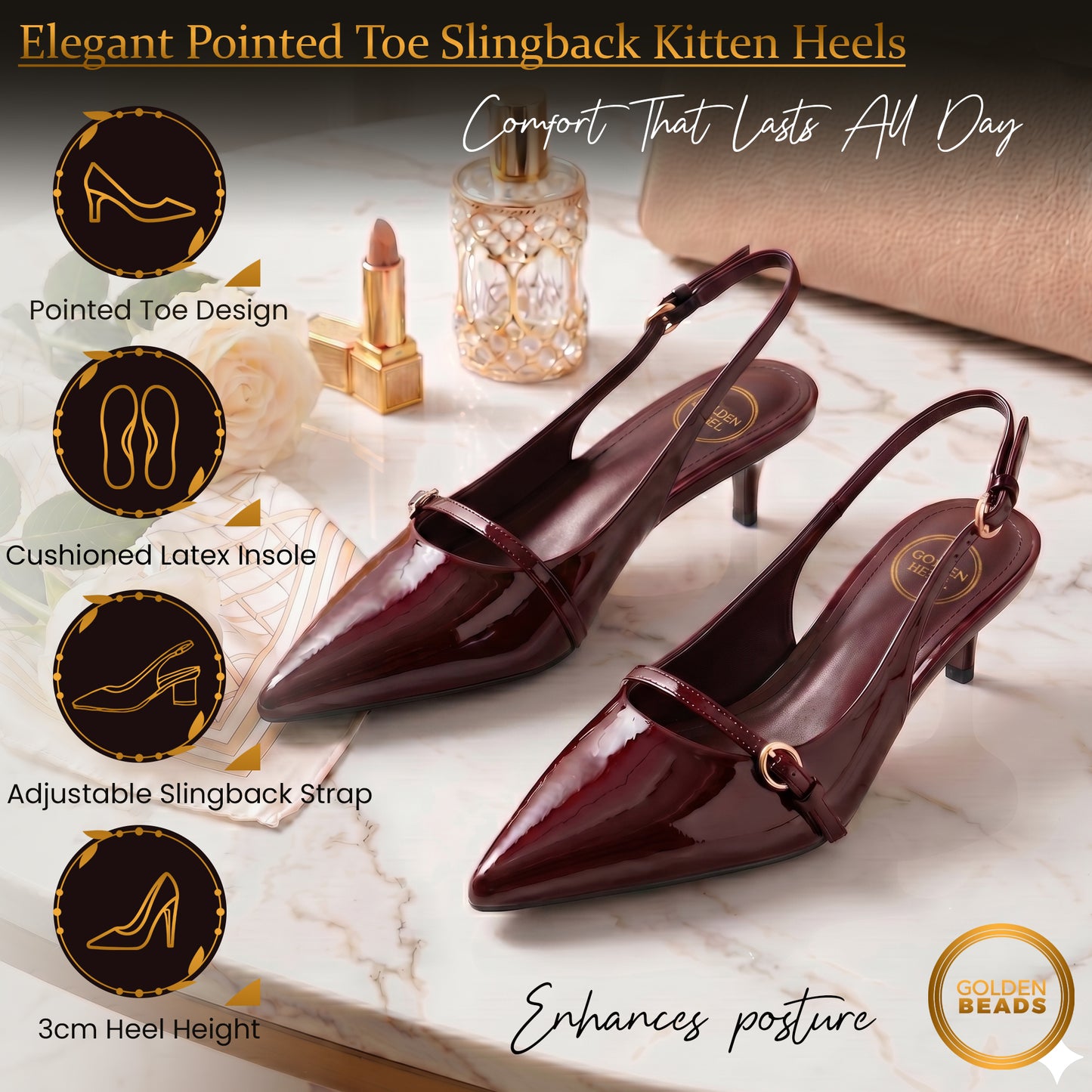 Elegant Women’s Pointed Toe Sling back Kitten Heel Sandals Perfect Wedding & Party Pumps Stylish Footwear (Size 3-8 UK)