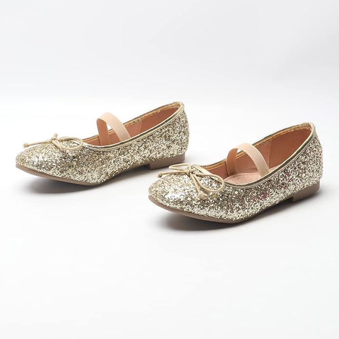Girls Mary Jane Glitter Flats Kids Dress Shoes Party & Formal Occasions Sparkly Ballet Style Shoes Toddlers & Children