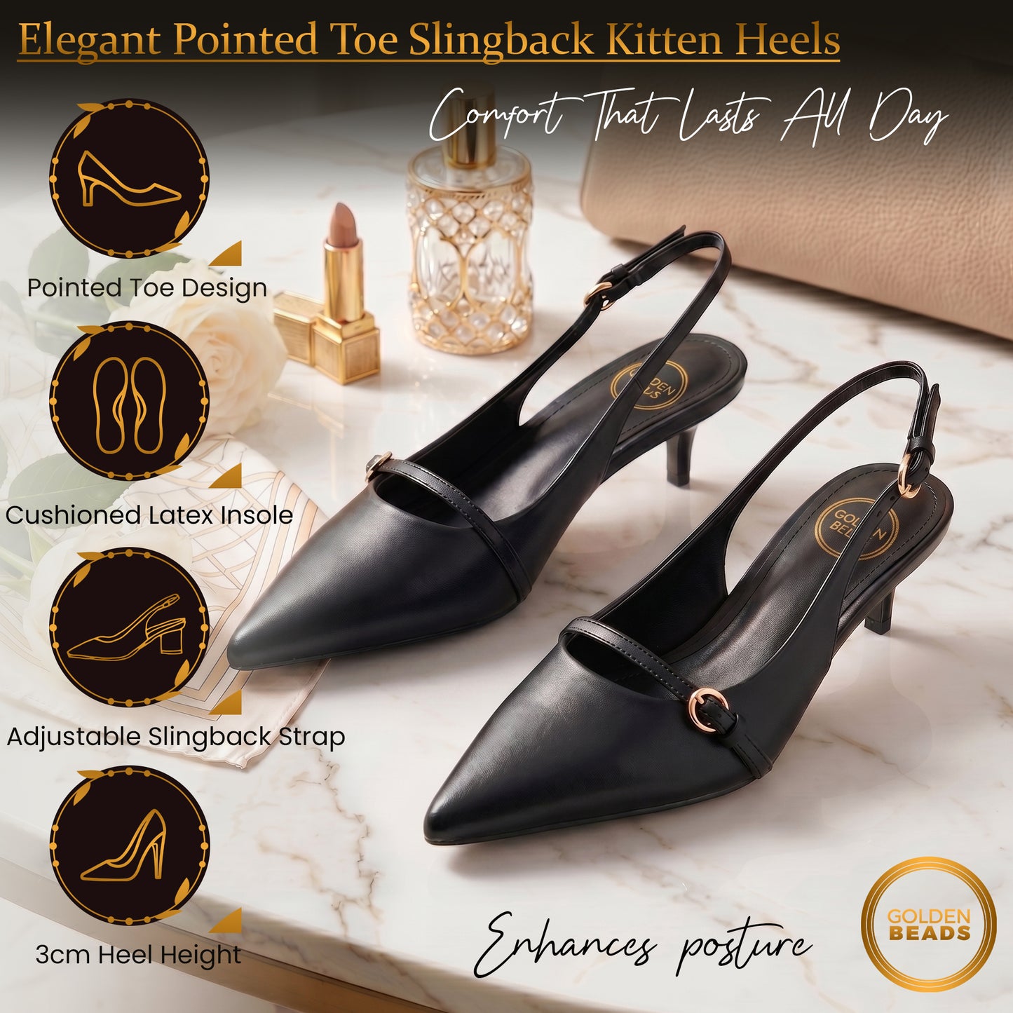 Elegant Women’s Pointed Toe Sling back Kitten Heel Sandals Perfect Wedding & Party Pumps Stylish Footwear (Size 3-8 UK)