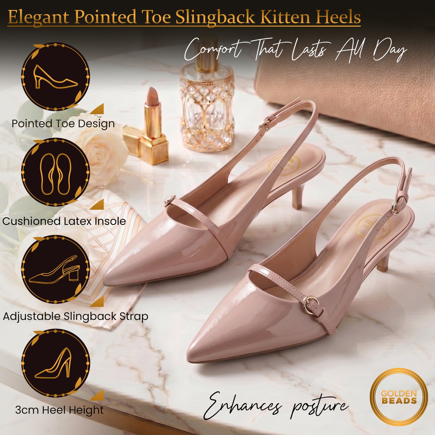 Elegant Women’s Pointed Toe Sling back Kitten Heel Sandals Perfect Wedding & Party Pumps Stylish Footwear (Size 3-8 UK)