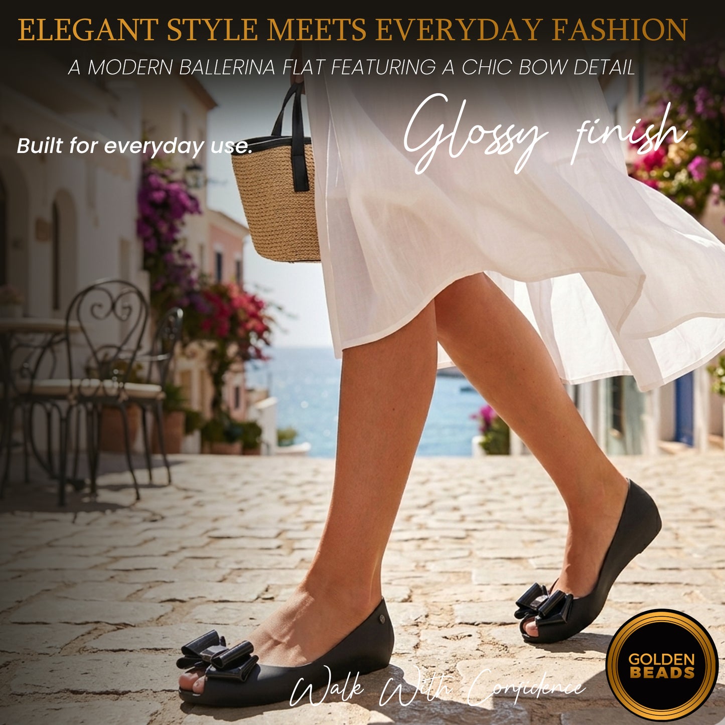 Women's Black Jelly Stylish Shoes Bow Comfortable Slip-On Ballerina Flats for Casual Outings, Summer Walks & Beachwear