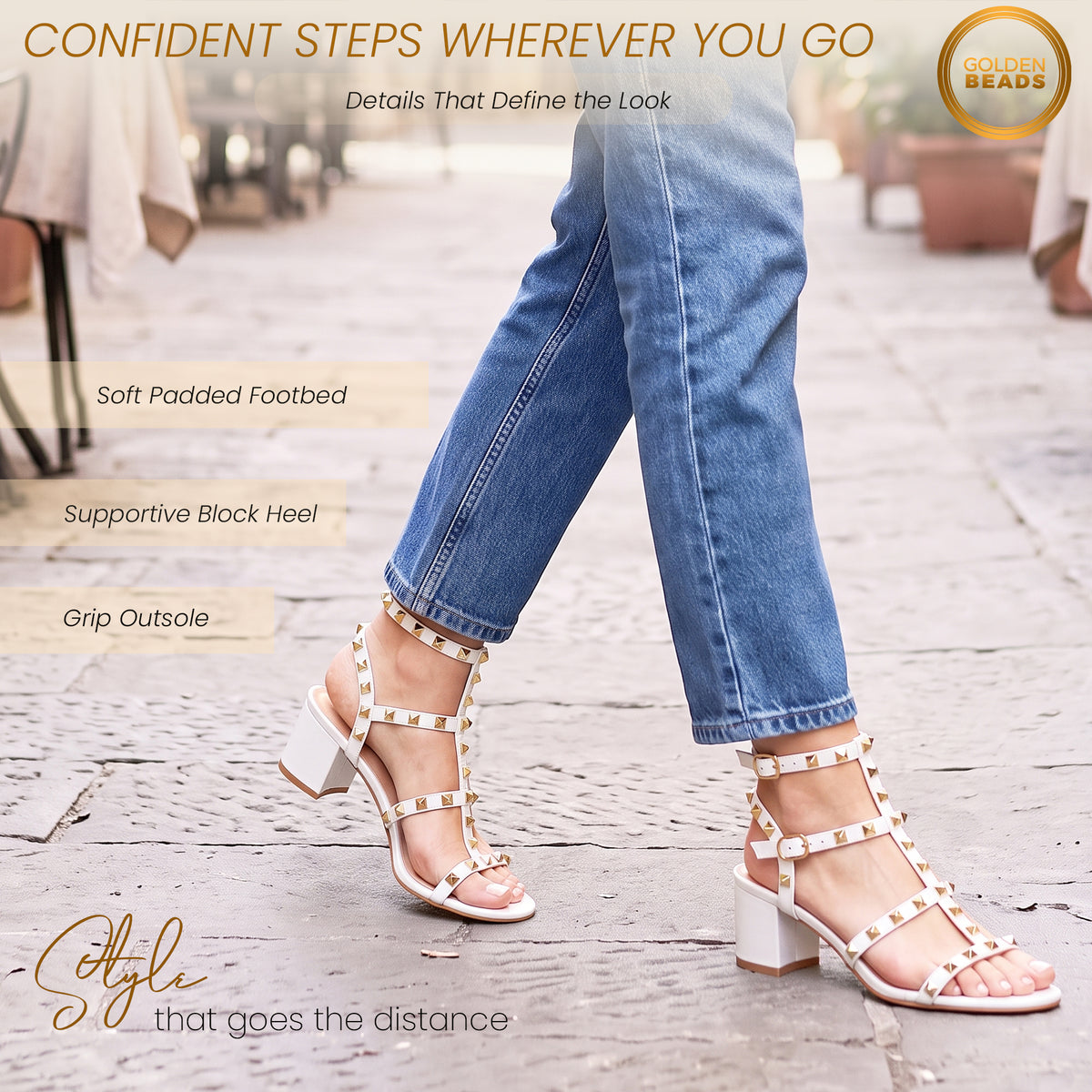 Womens ladies studded ankle strap rivet gladiators block mid heels point sandals
