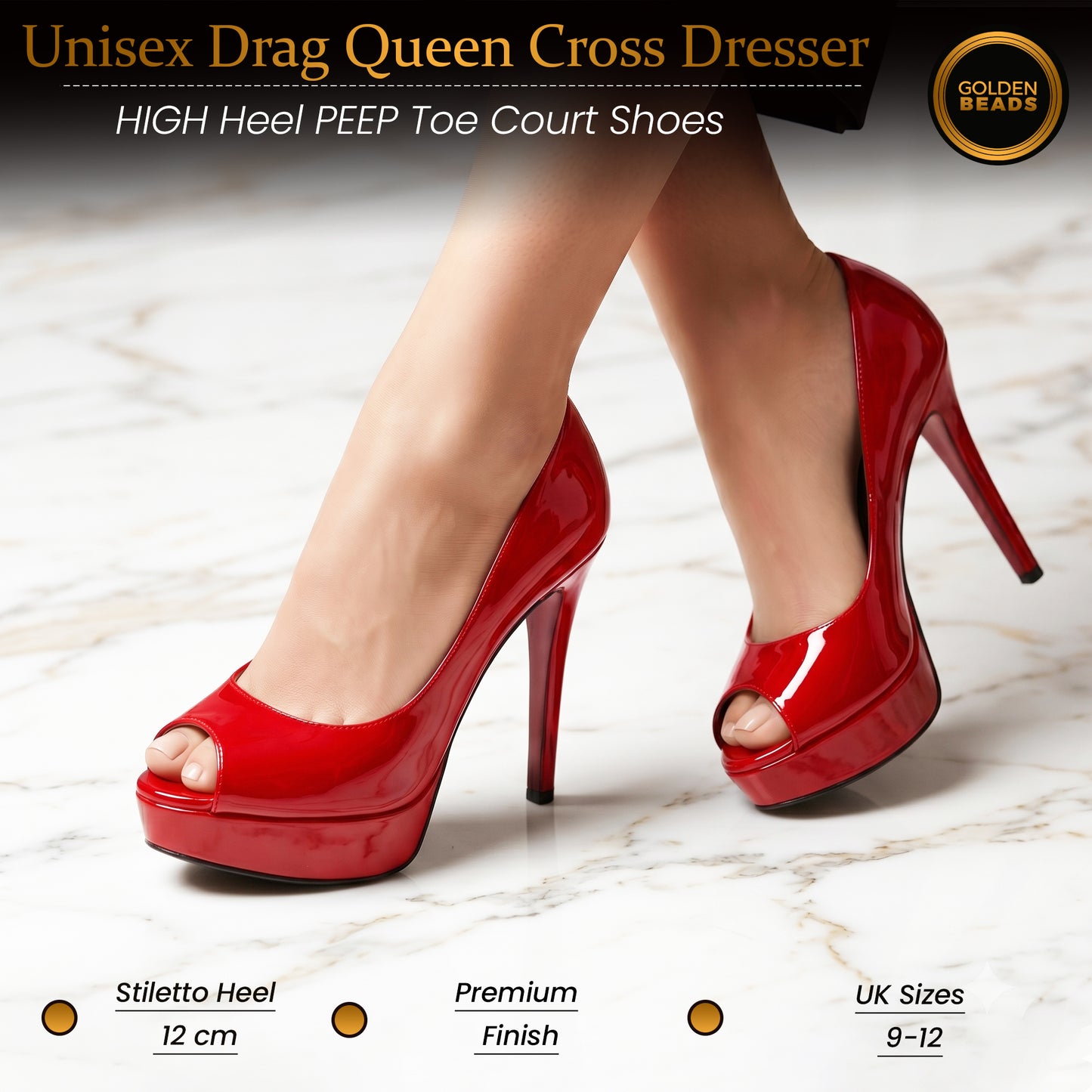 Mens Womens Drag Queen Cross Dresser HIGH Heel PEEP Toe Court Shoes