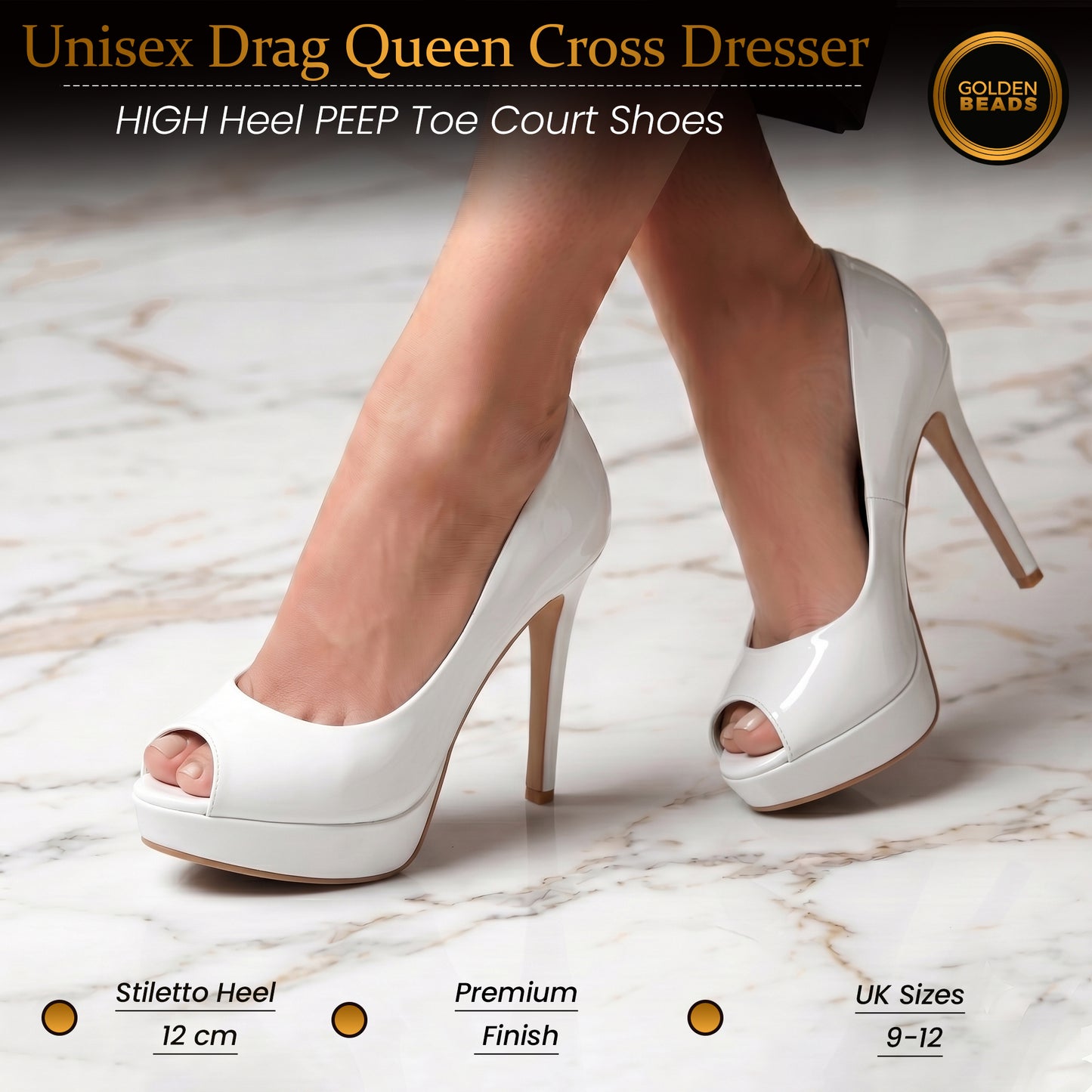 Mens Womens Drag Queen Cross Dresser HIGH Heel PEEP Toe Court Shoes