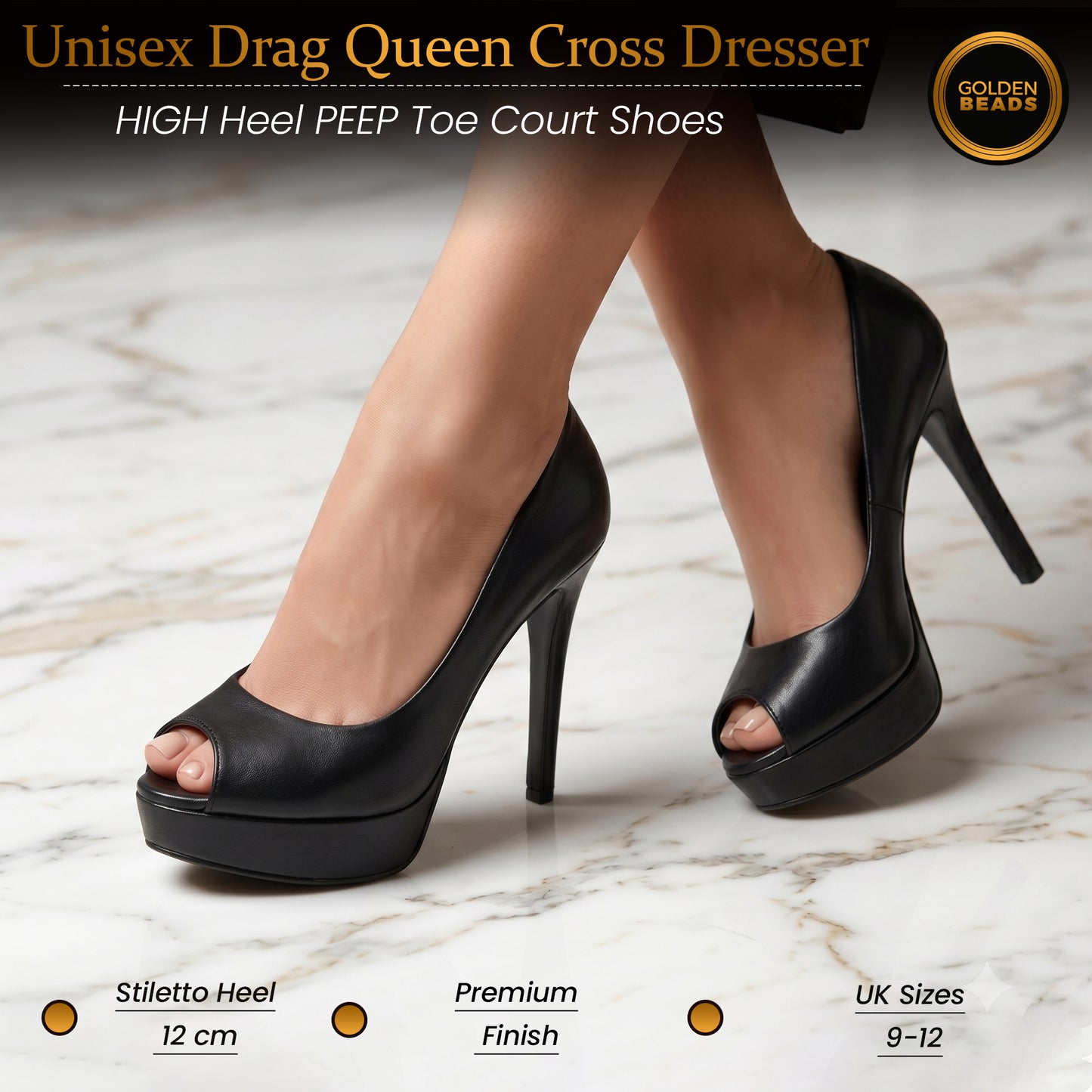 Mens Womens Drag Queen Cross Dresser HIGH Heel PEEP Toe Court Shoes