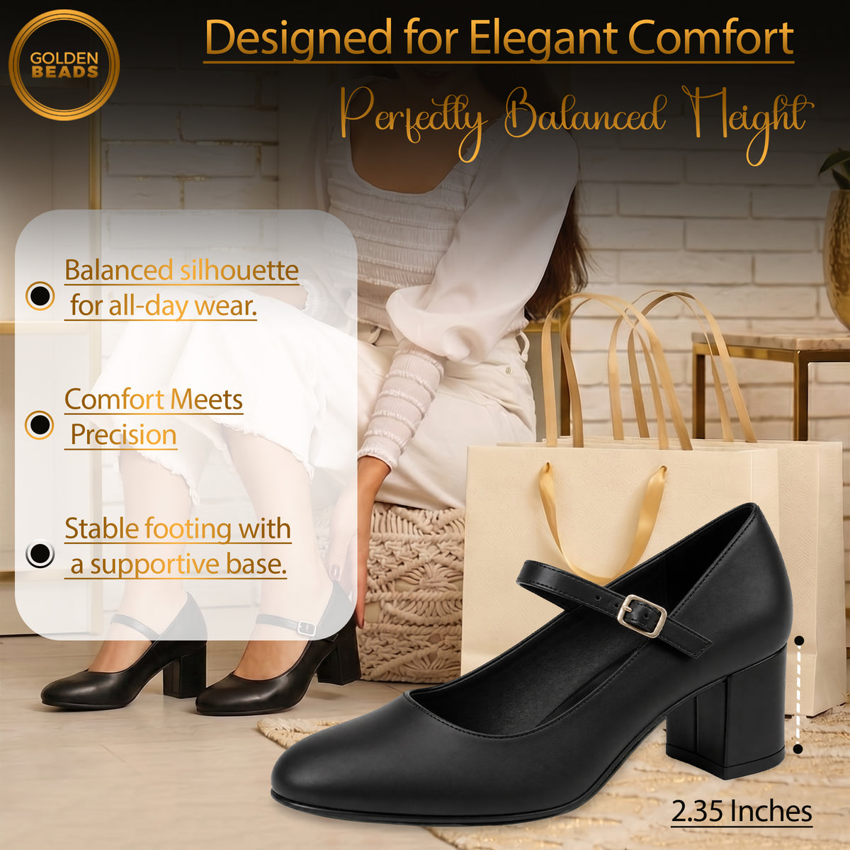 Women’s Elegant Signature Mary Jane Low Mid-Block Heels Pumps Cushioned Comfort Ankle Strap Court Shoes Wide & Extra Wide Fit