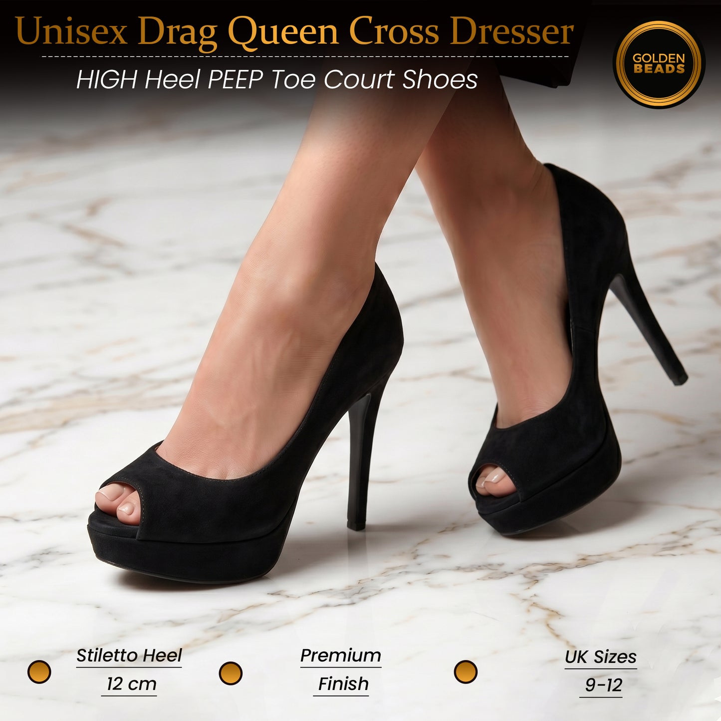 Mens Womens Drag Queen Cross Dresser HIGH Heel PEEP Toe Court Shoes
