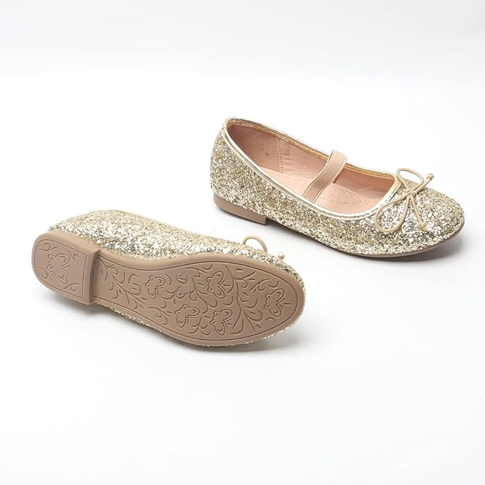 Girls Mary Jane Glitter Flats Kids Dress Shoes Party & Formal Occasions Sparkly Ballet Style Shoes Toddlers & Children