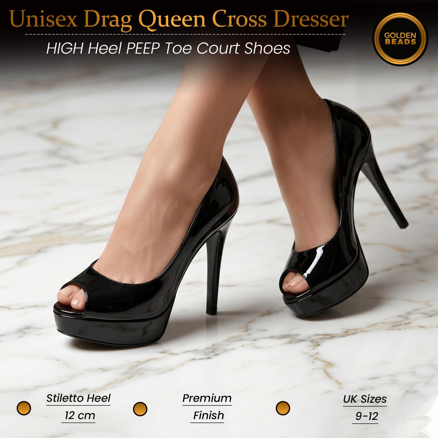 Mens Womens Drag Queen Cross Dresser HIGH Heel PEEP Toe Court Shoes