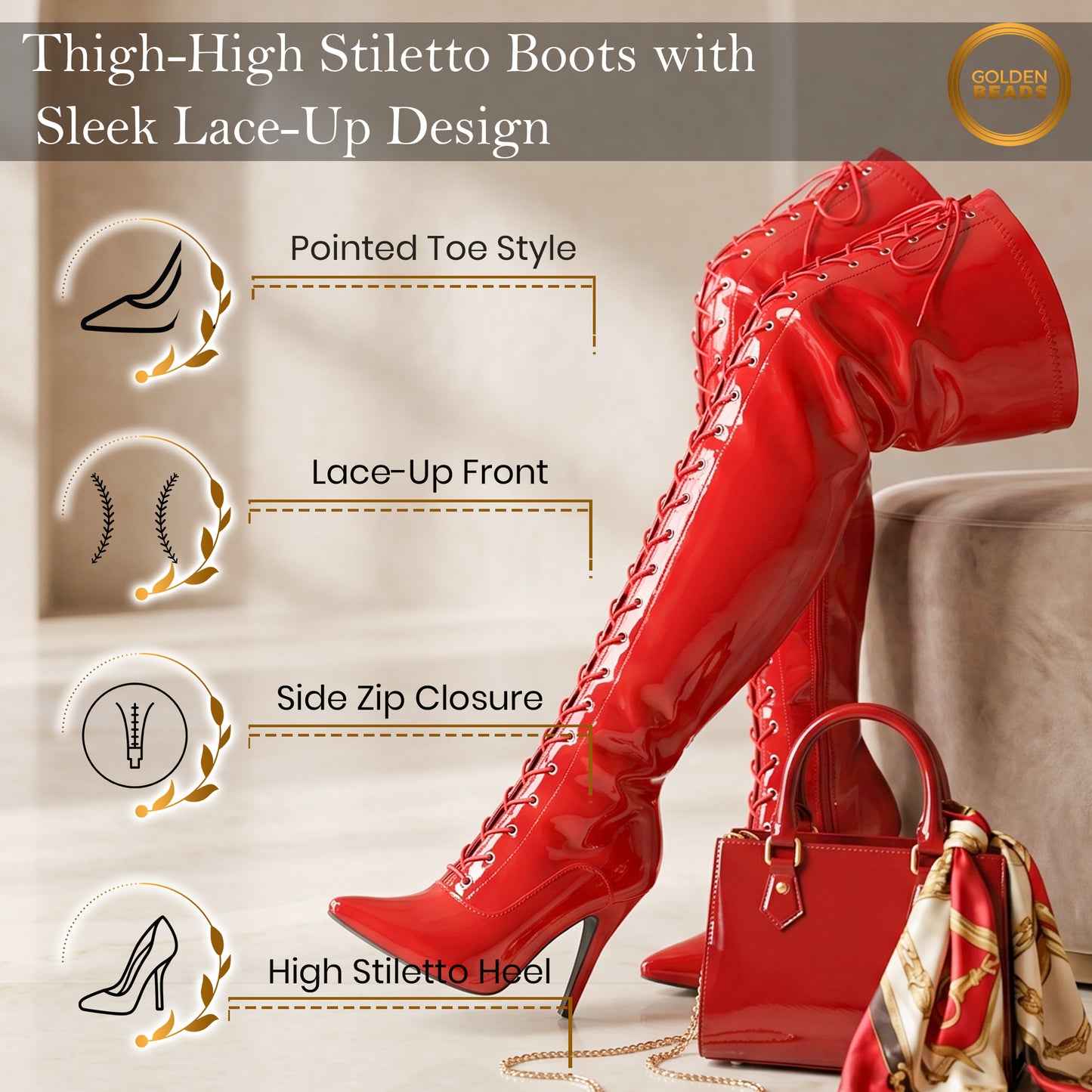 Women ladies boots thigh high heel over the knee boots front Lace-up with side zip