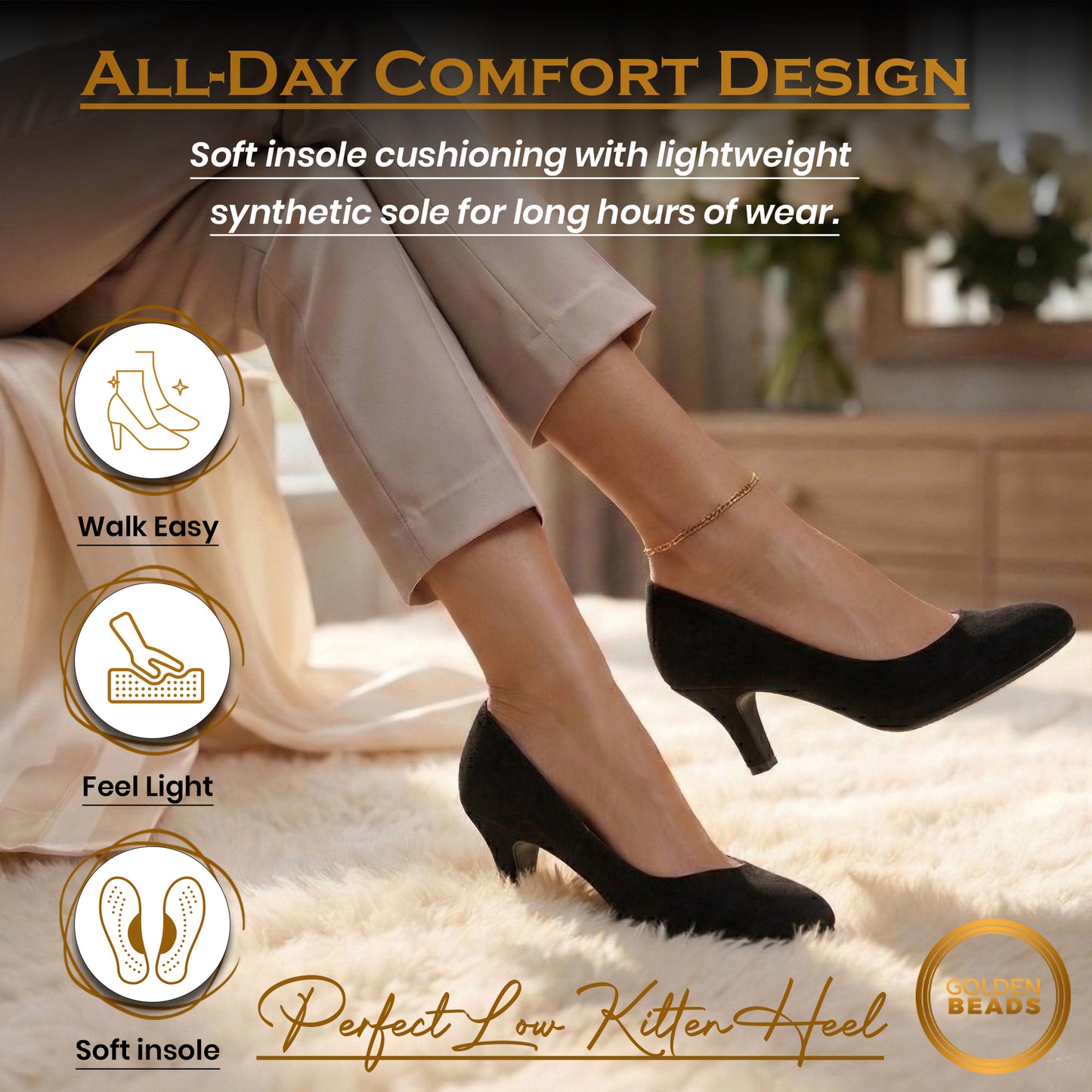 Womens Ladies Low Kitten Heels for Office, Work, Night Out and Party Court Shoes