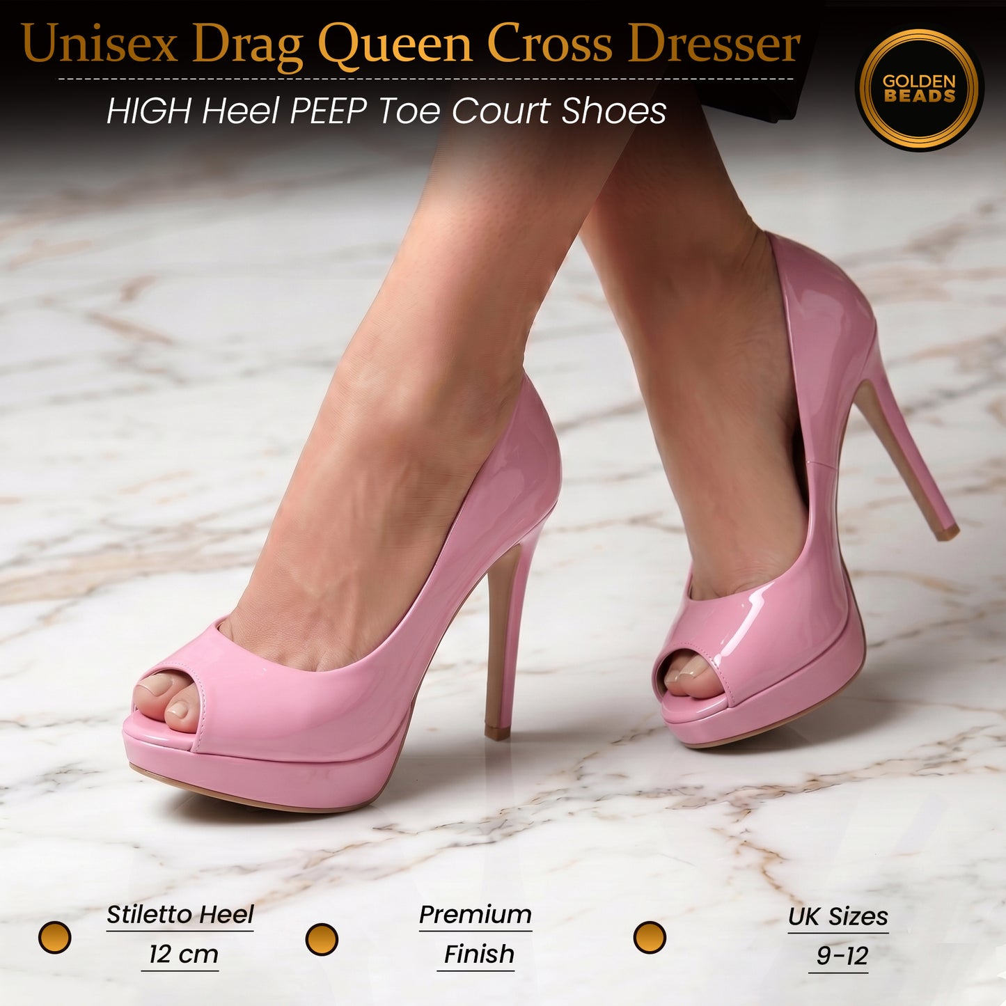 Mens Womens Drag Queen Cross Dresser HIGH Heel PEEP Toe Court Shoes