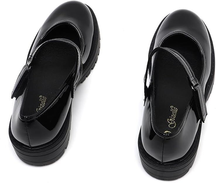 Girls' Black Patent Classic Mary Jane School Shoes Comfy, Non-Slip Uniform Shoes Round Toe with Adjustable Ankle Strap