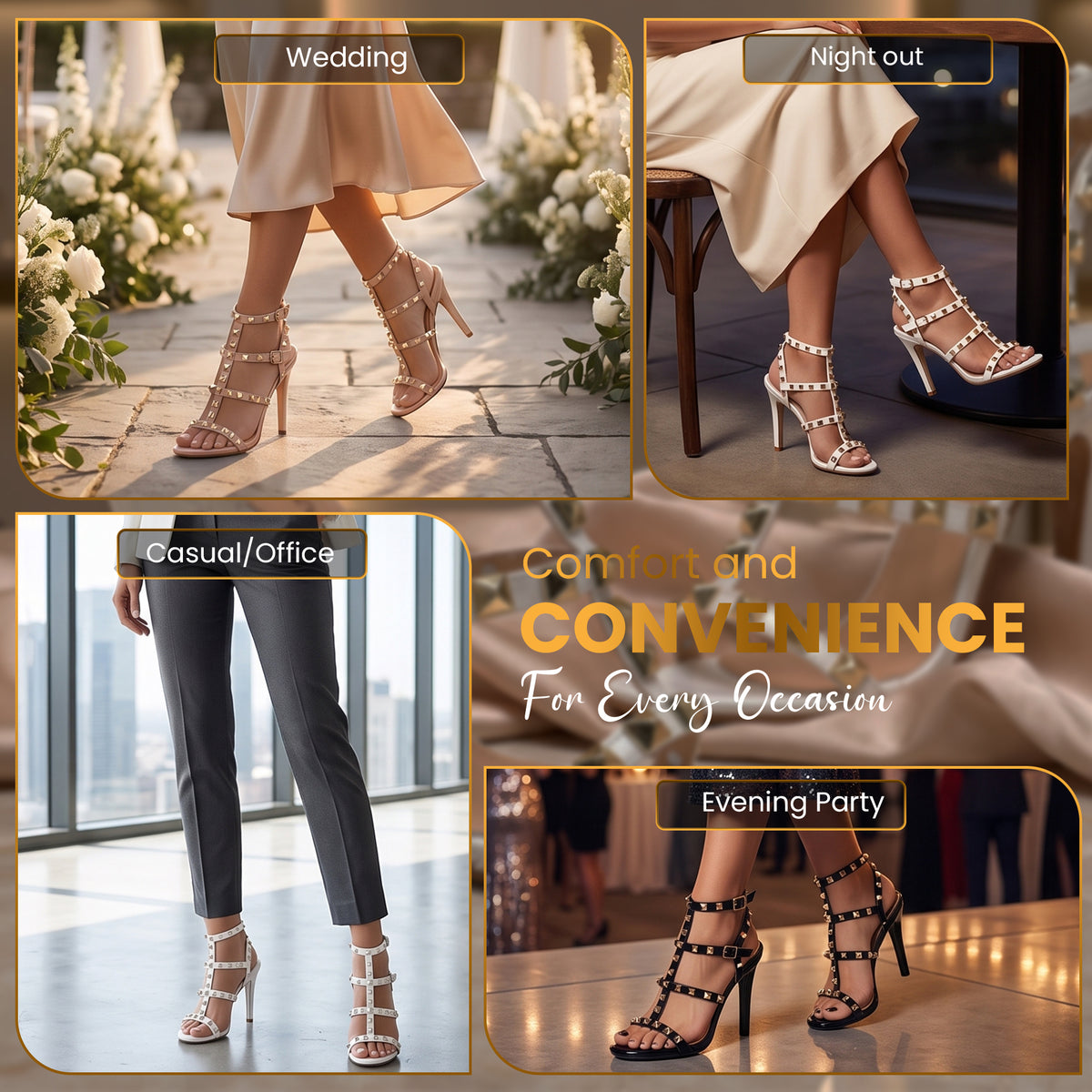 Womens ladies ankle strap studded rivet gladiators block mid heels sandals