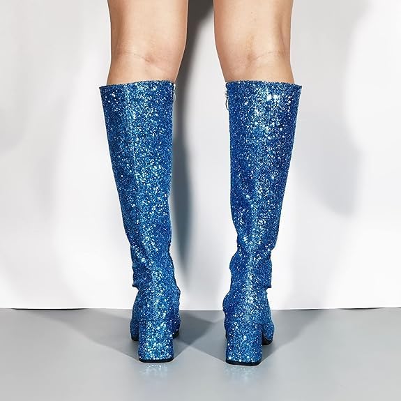 Women Fancy Dress Party GOGO Glittery Boots - 1960s & 1970s Retro Glitter Dancer Costume Heels Shoes Boots