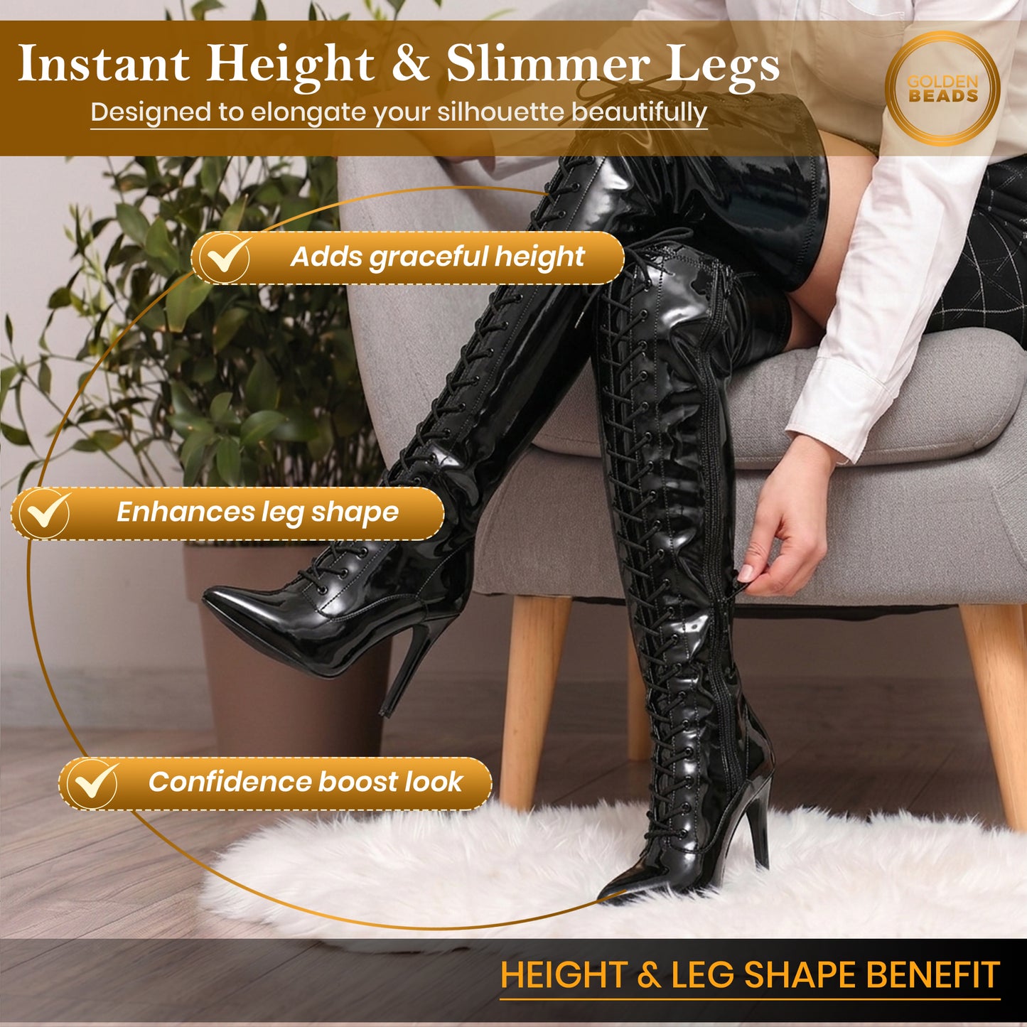 Women ladies boots thigh high heel over the knee boots front Lace-up with side zip