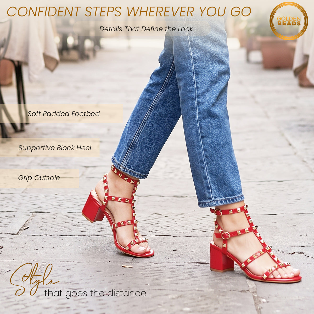 Womens ladies studded ankle strap rivet gladiators block mid heels point sandals