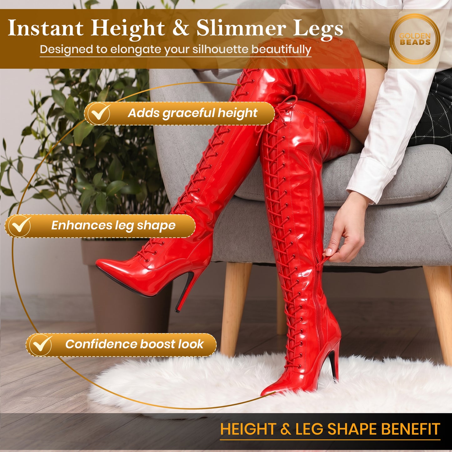 Women ladies boots thigh high heel over the knee boots front Lace-up with side zip