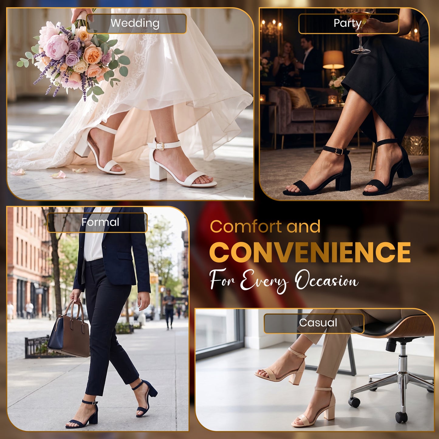 Ladies Womens Low Mid Heel Block Peep Toe Ladies Ankle Strap Party Strappy Sandals