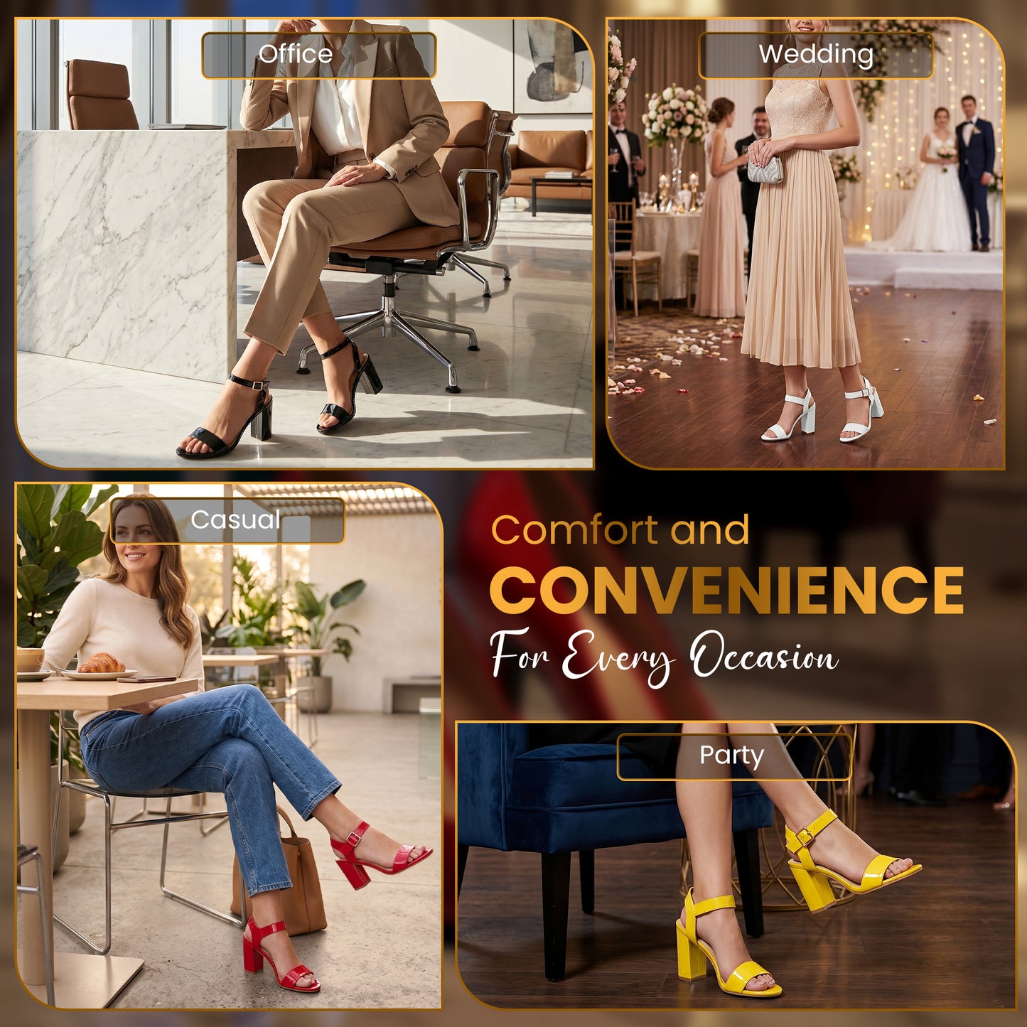 Women Party and casual Low MID Heel Block Peep Toe Ladies Ankle Strap Party Strappy ladies Sandals
