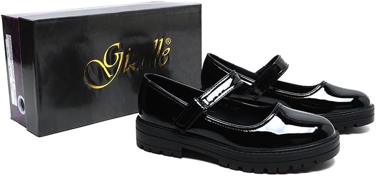 Girls' Black Patent Classic Mary Jane School Shoes Comfy, Non-Slip Uniform Shoes Round Toe with Adjustable Ankle Strap
