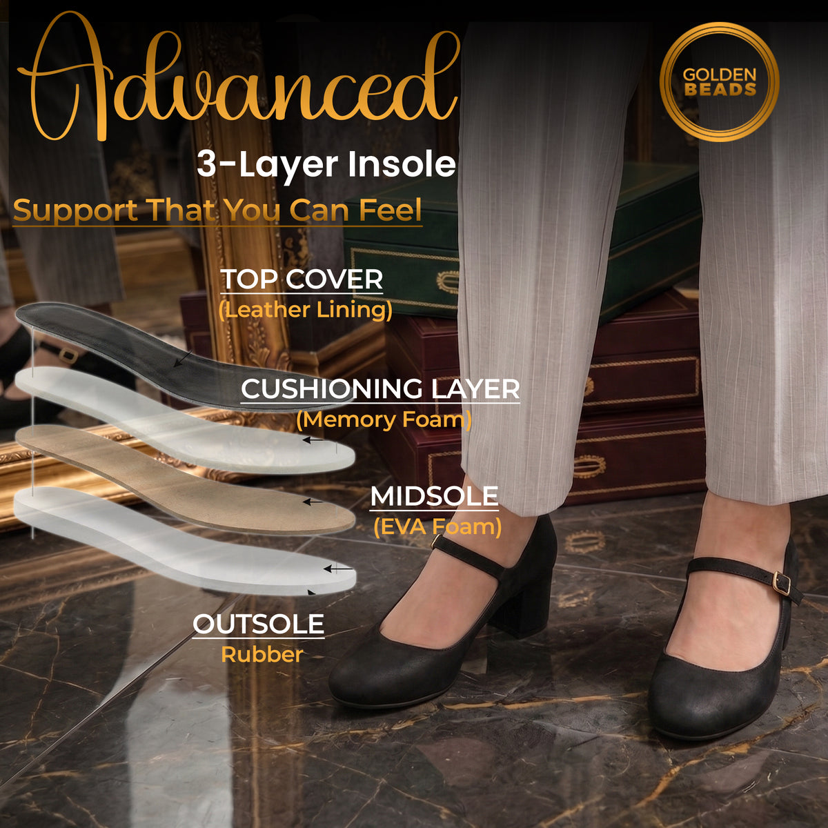 Women’s Elegant Signature Mary Jane Low Mid-Block Heels Pumps Cushioned Comfort Ankle Strap Court Shoes Wide & Extra Wide Fit