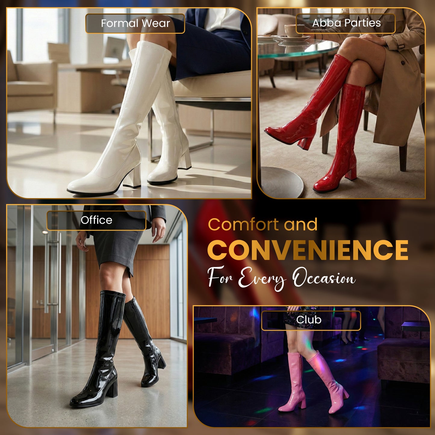 Ladies Womens Fancy Dress Party Go Go 1960s & 1970s Retro Look Girls Shoes | Lady Costume Heels Boots